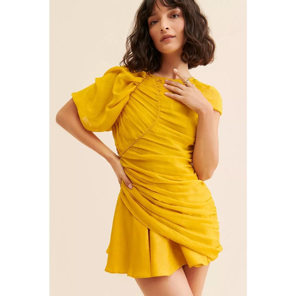 Anthropologie Bhanuni by Jyoti Womens Gold Yellow Draped Mini Dress Small
